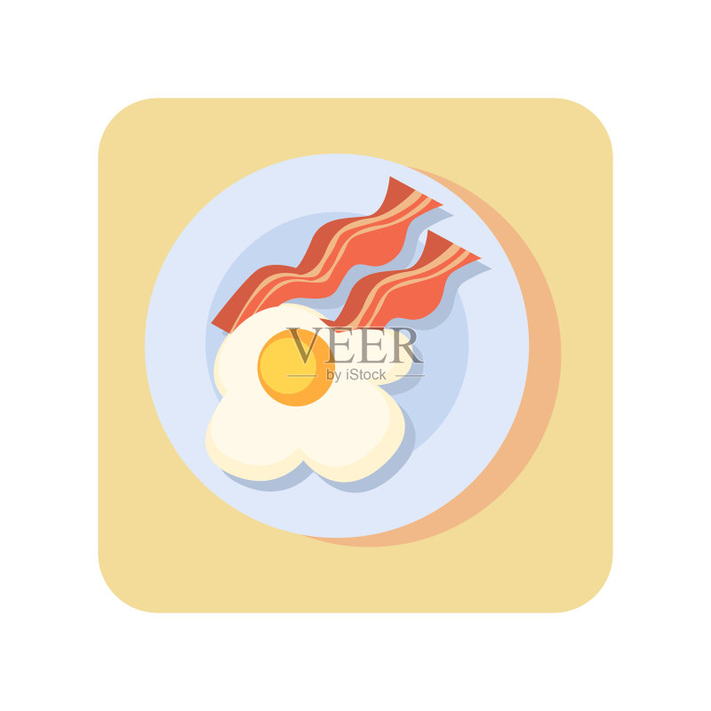 带有培根的抽象炒鸡蛋按钮图标图标素材