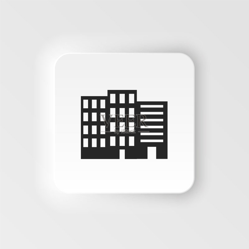 建筑矢量拟态风格图标。黑白矢量建筑插画拟态风格图标,白色背景 - 矢量。建筑拟态风格图标。图标素材