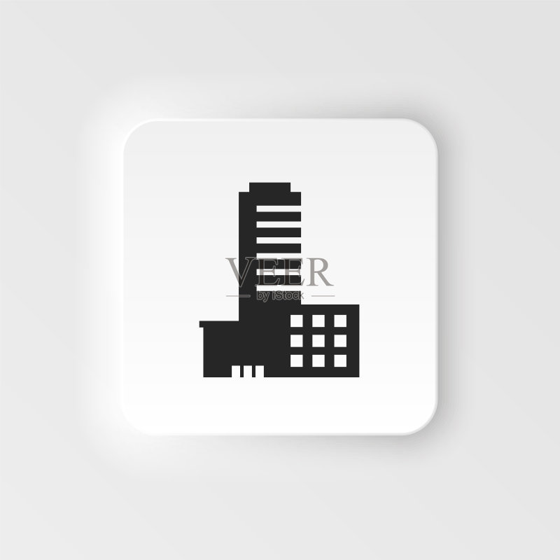 建筑矢量拟态风格图标。黑白矢量建筑插画拟态风格图标,白色背景 - 矢量。建筑拟态风格图标。图标素材