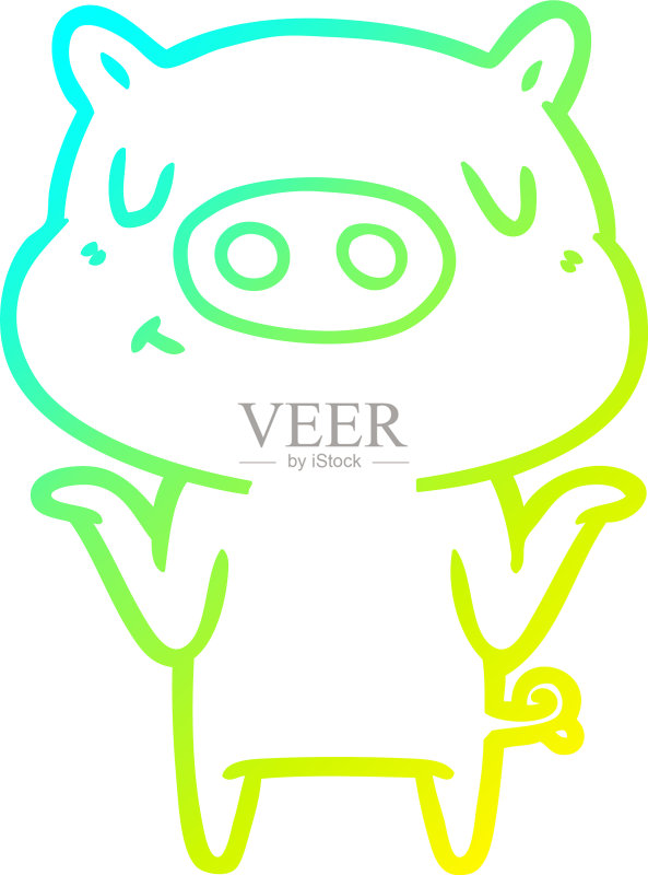 冷色渐变线条卡通开心的猪设计元素图片