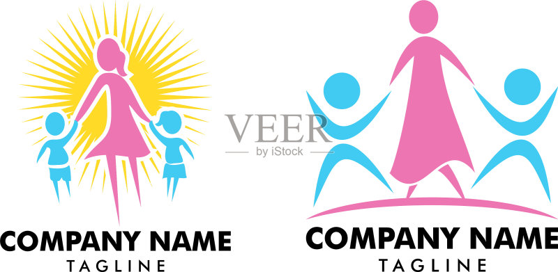 妈妈和孩子们Logo模板设计套装图标素材