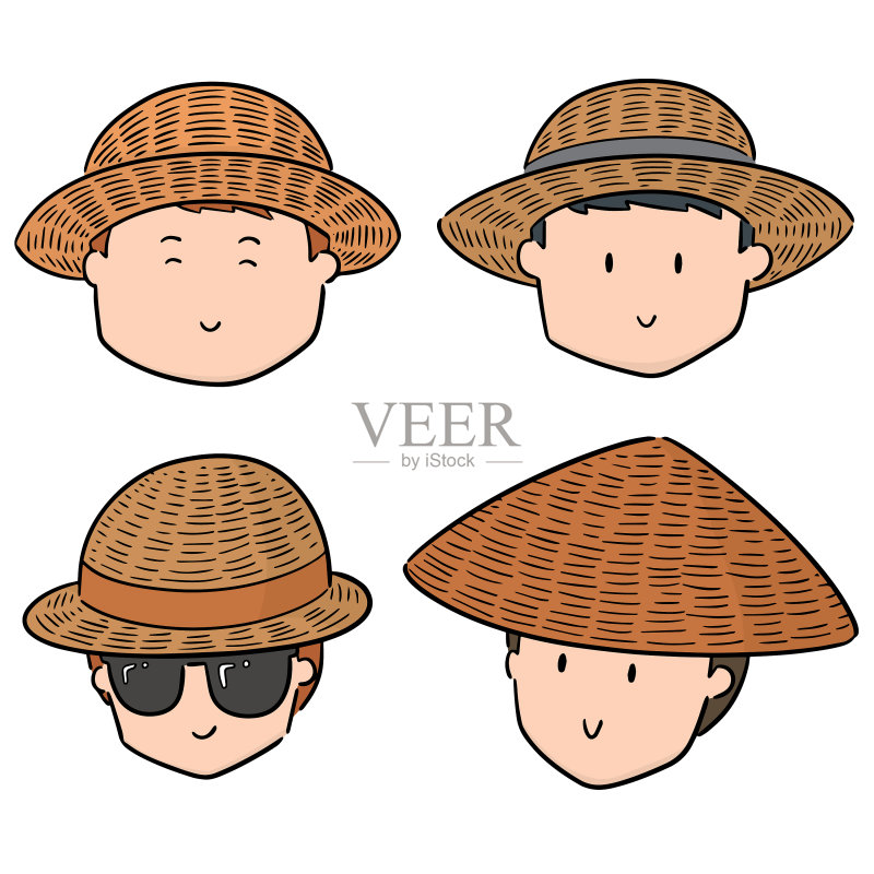 戴草帽的人群图标素材