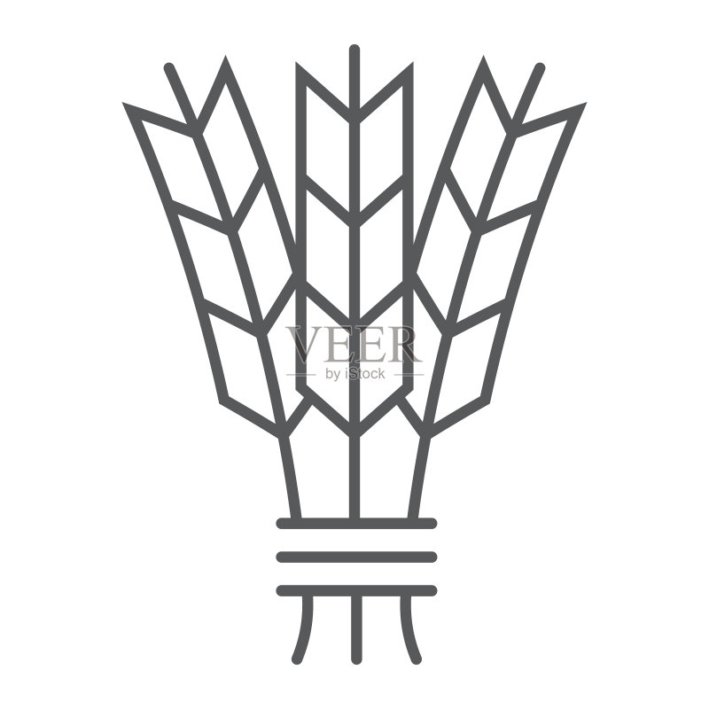 细线大麦图标:收割和黑麦小麦标志图标素材