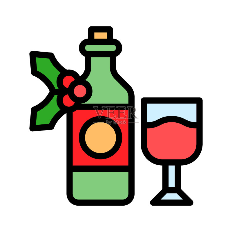 葡萄酒圣诞菜单填充样式可编辑图标素材