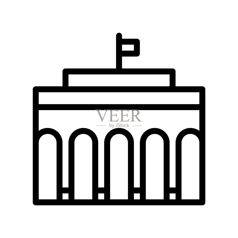 扁平顶部银行入口建筑可编辑轮廓图标素材