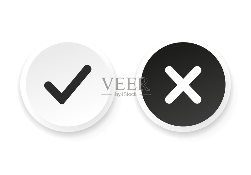是或否图标,黑对勾白叉圆形符号,UI UX设计图标素材