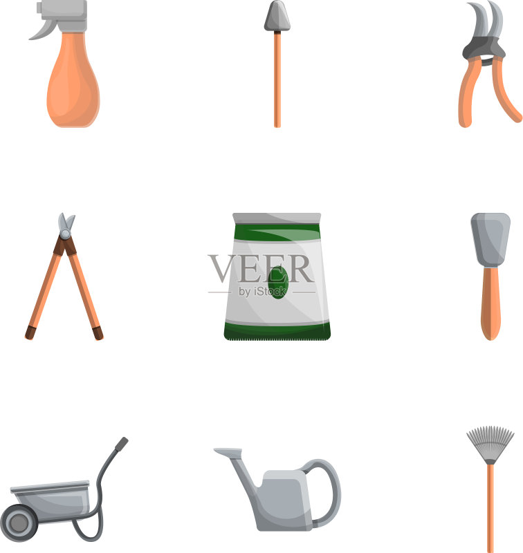 卡通风格的园艺工具图标集图标素材