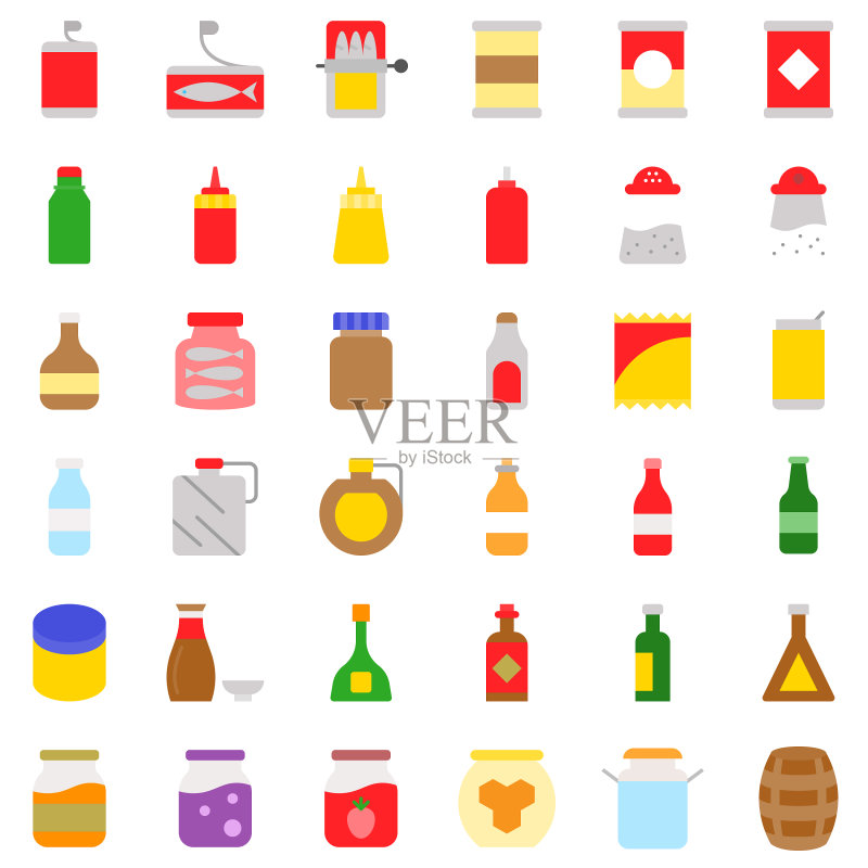 食品容器和加工食品扁平图标图标素材