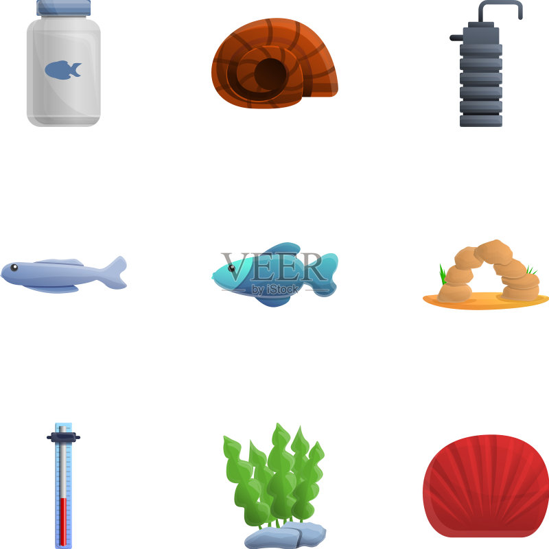 水族箱元素卡通图标合集图标素材