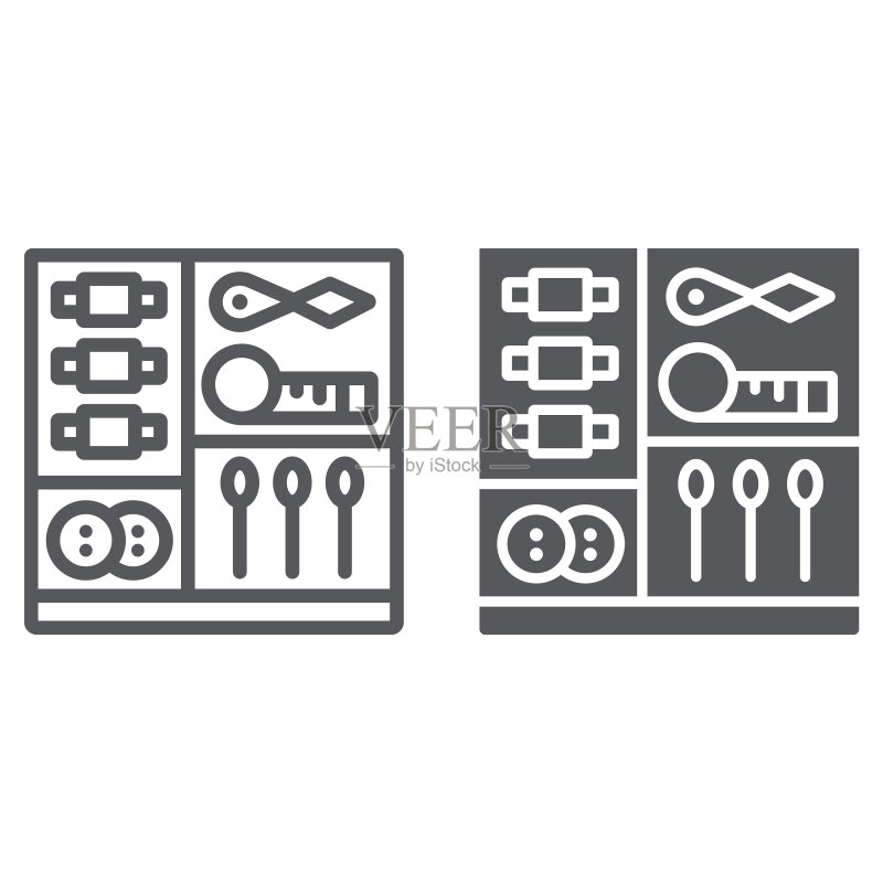 缝纫工具包线性图标图标素材