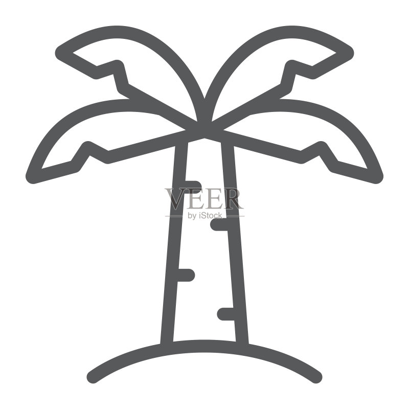 棕榈树线性图标:自然与热带植物图标素材