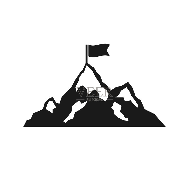白色背景上的山峰和旗帜图标图标素材