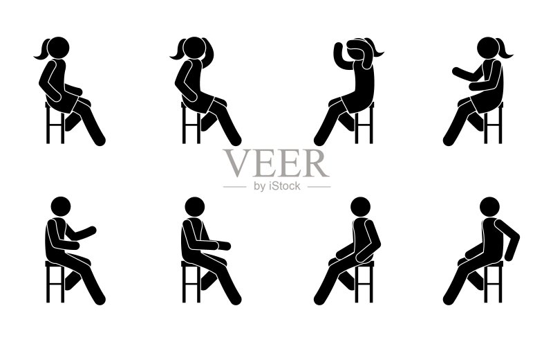 坐在椅子上的男女工作会议插画,简笔画图标,办公室工作人员孤立象形图图标素材