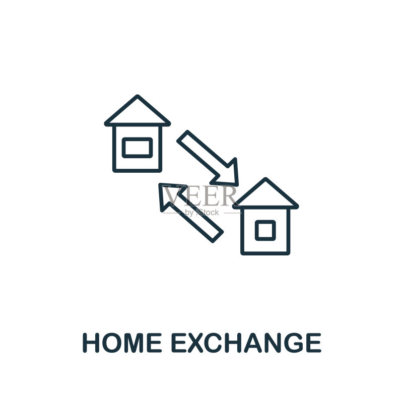 房屋交换图标:房地产系列线性符号,用于logo、信息图、用户体验和用户界面图标素材