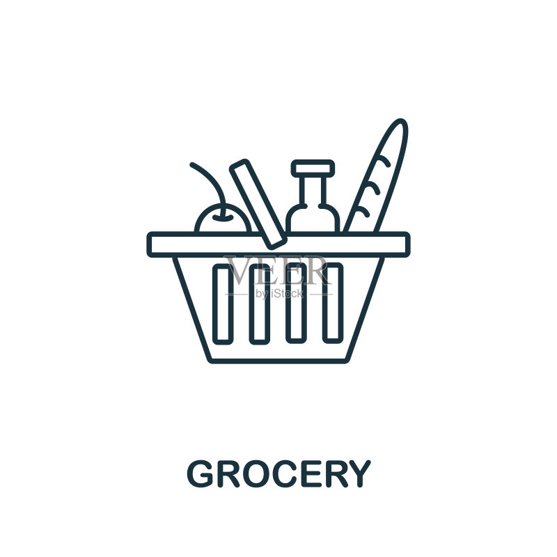 杂货店图标:购物系列中的线条样式符号,用于logo、信息图、UI和UX的创意元素图标素材
