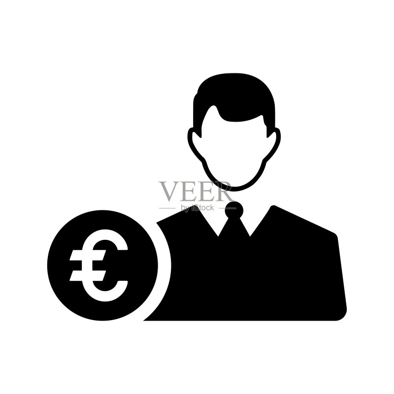 银行家,欧元金融家图标,黑色矢量图形图标素材