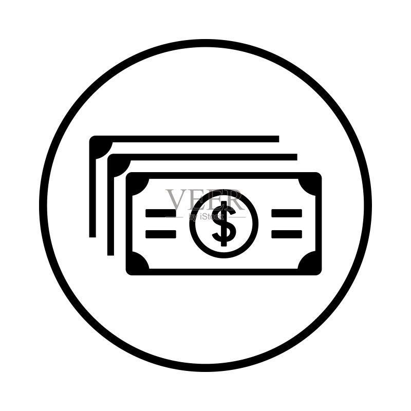 现金、货币、美元纸币图标黑色矢量图形图标素材
