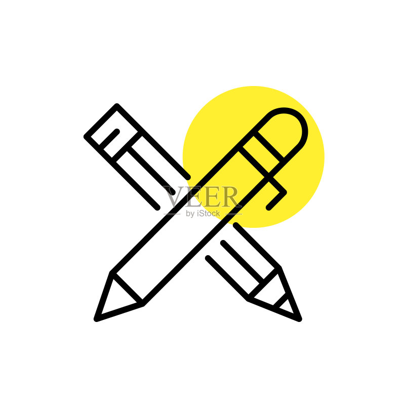 图形设计符号:交叉的铅笔和手写笔,像素完美可编辑描边线性图标图标素材