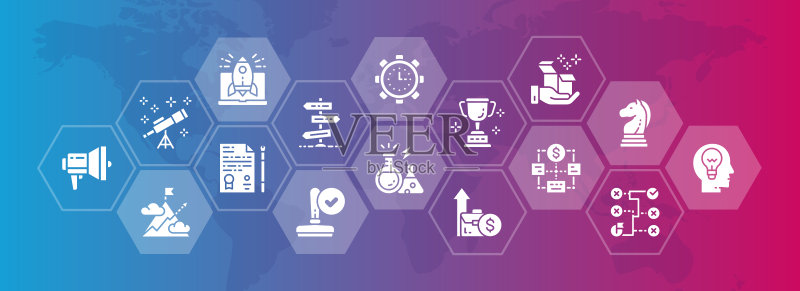 初创企业图标banner:时间管理与创意信息图图标素材