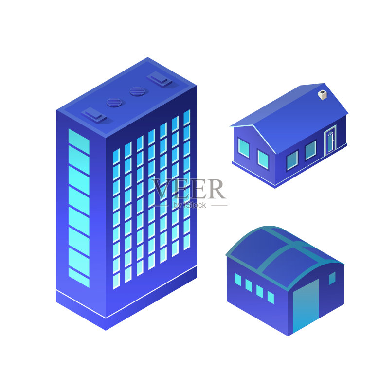 2.5D城市建筑图标素材