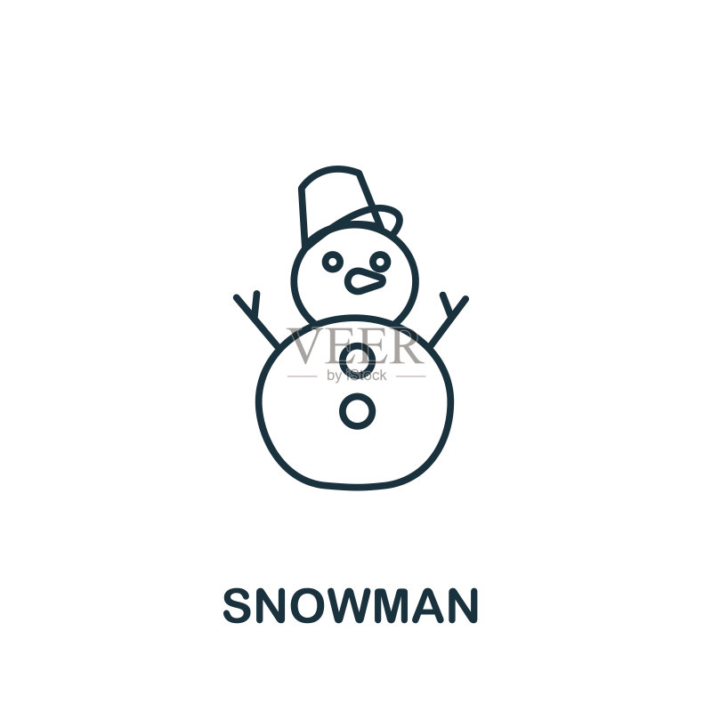 冬季系列雪人图标:用于模板、网页设计和信息图表的简易雪人线条元素图标素材