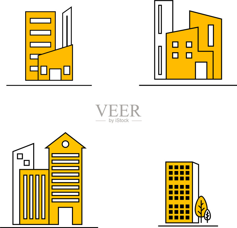 现代城市天际线LOGO设计模板套装图标素材