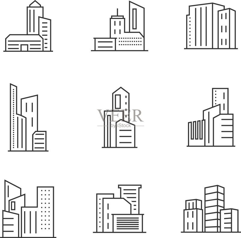 现代城市天际线LOGO设计模板套装图标素材
