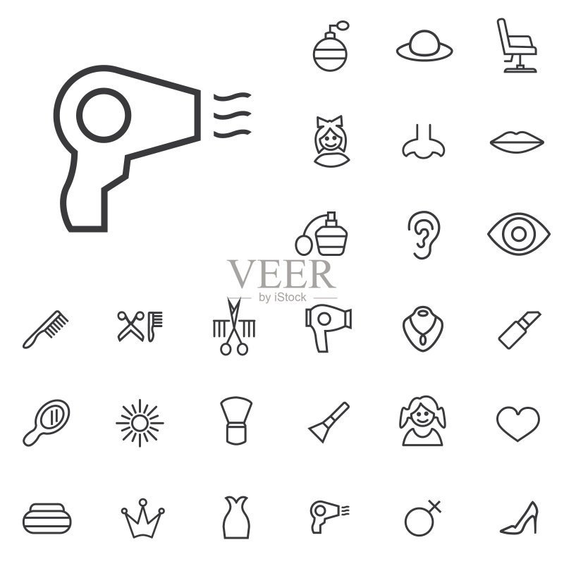 美容院轮廓扁平数字图标集图标素材