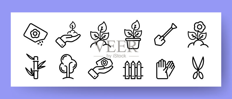 园艺种植概念矢量线性图标集图标素材
