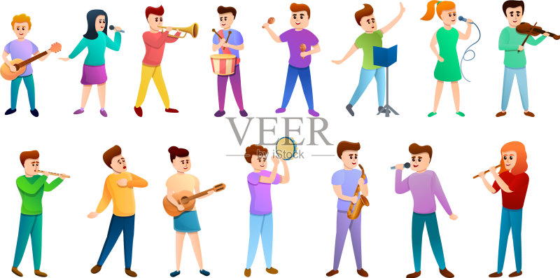 卡通风格的音乐学校人物图标图标素材