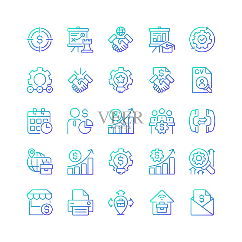 商业管理渐变线性矢量图标集图标素材