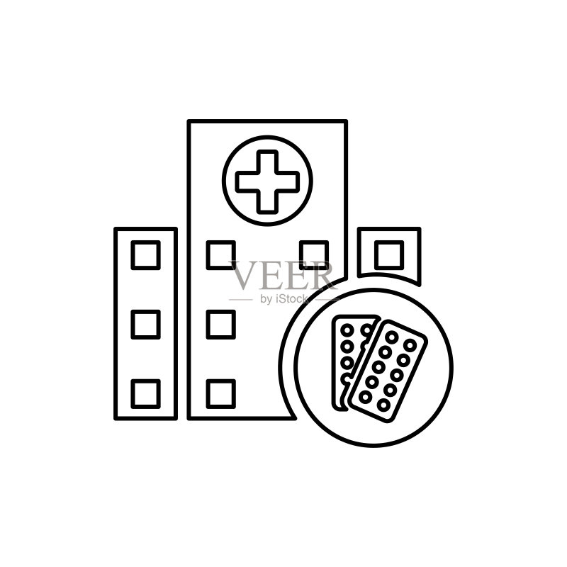 医院、药物图标。轮廓矢量艺术。图标素材