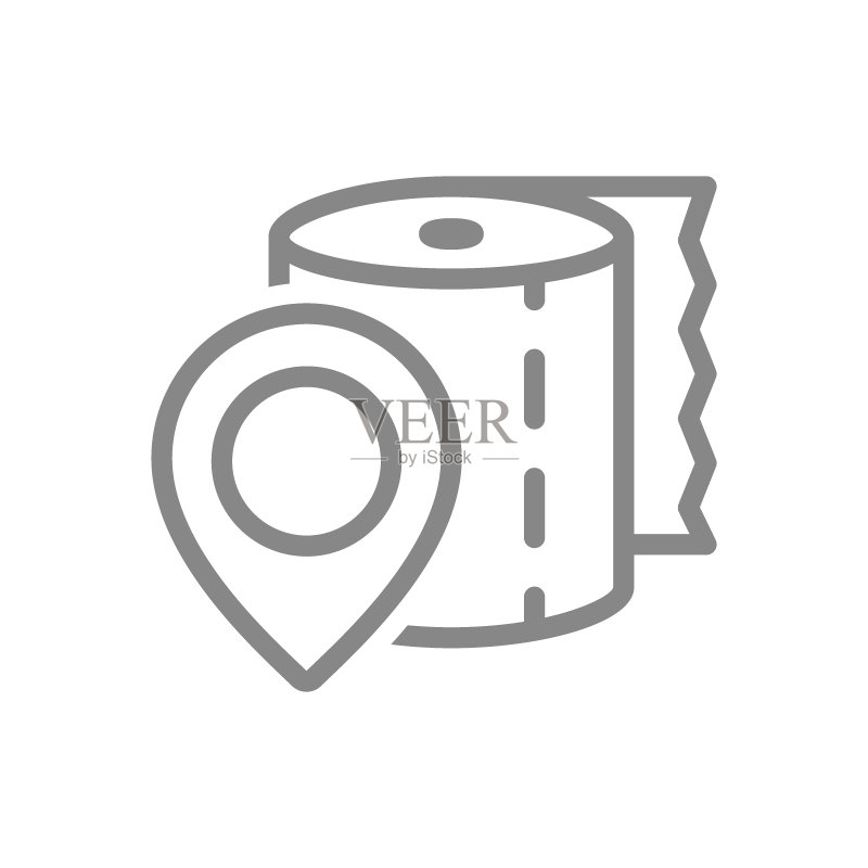 纸巾和位置标志线条图标纸卷、浴室、卫生间、清洁产品图标素材