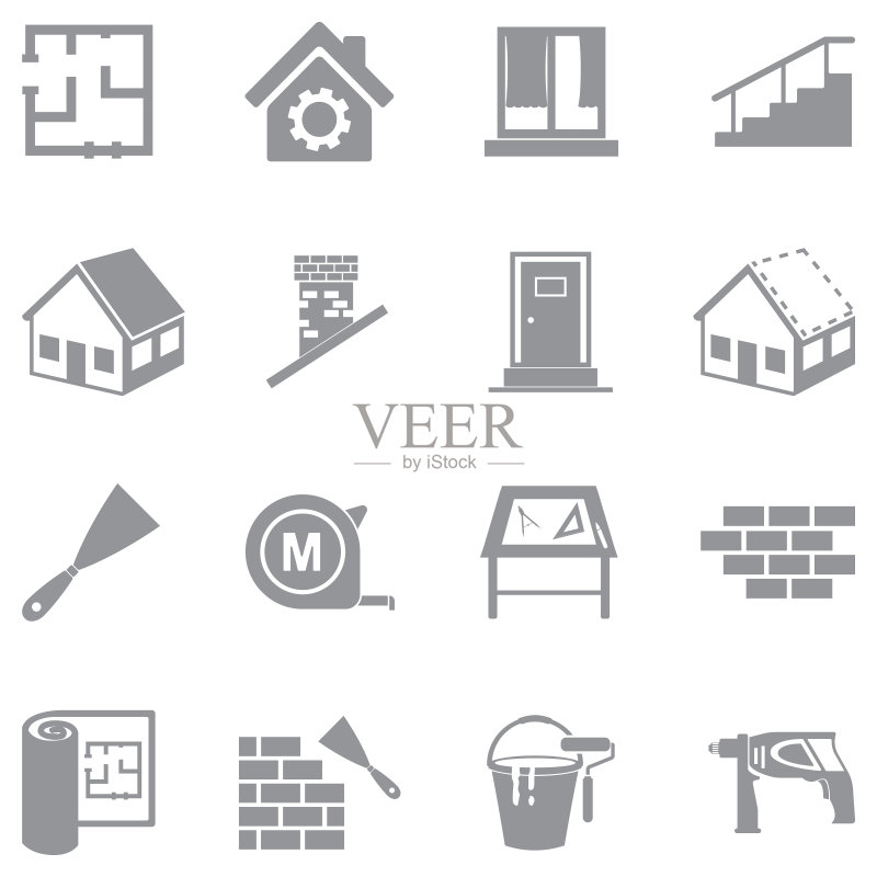 房屋建筑图标灰色扁平设计矢量插画图标素材