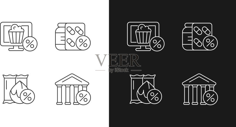 员工折扣计划线性图标集图标素材
