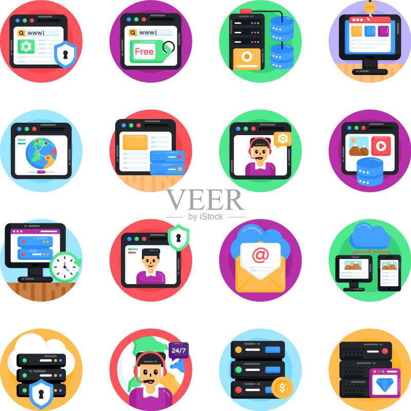 Web和云服务扁平风格图标图标素材