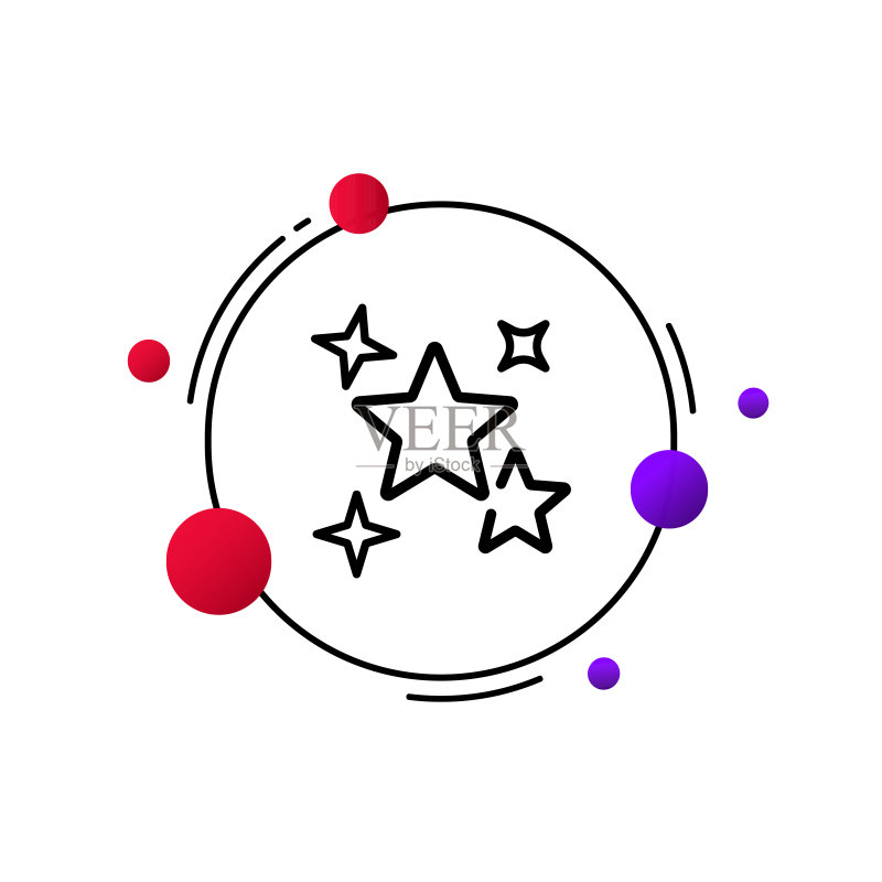 星星线条图标:分散的五角星,梦想、计划、想法,成就概念,用于商业和广告的矢量线条图标图标素材