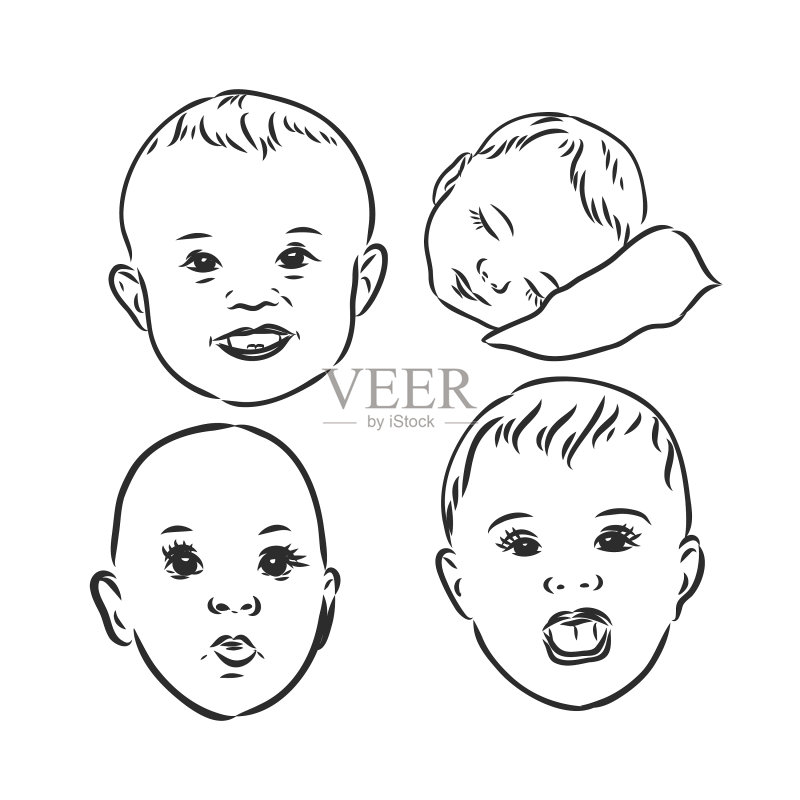 灰色背景上的婴儿素描图标素材
