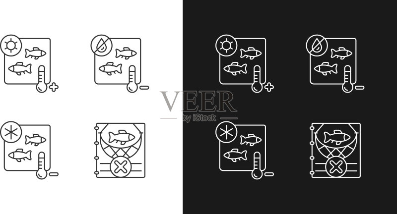 鱼产品消毒线性图标集图标素材