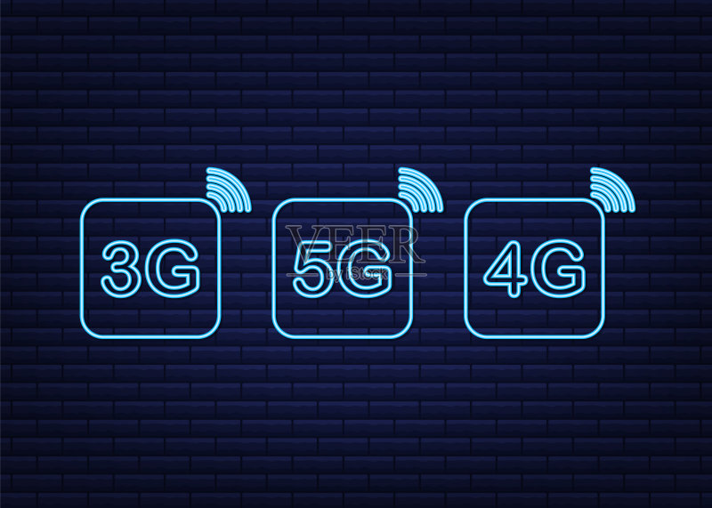 5G 4G 3G 霓虹灯符号集图标素材