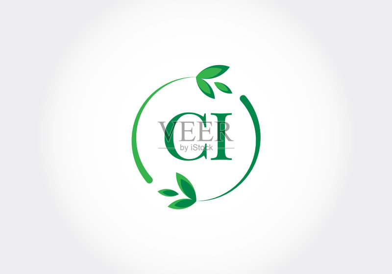 字母C和I的绿色树叶图案图标素材