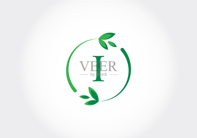 绿叶字母I环保logo图标素材