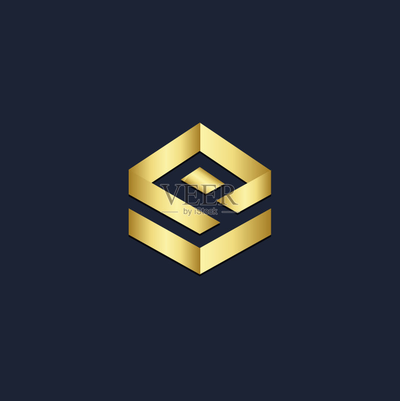 3D金色立方体标志图标素材