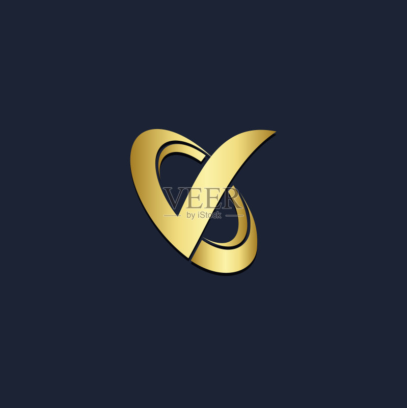 圆形抽象V字母金色logo图标素材