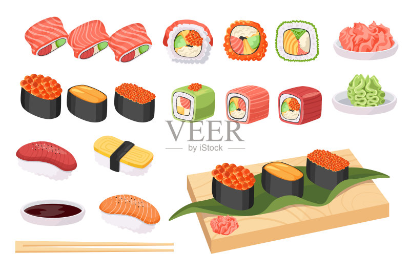 日本美食:寿司和卷图标素材