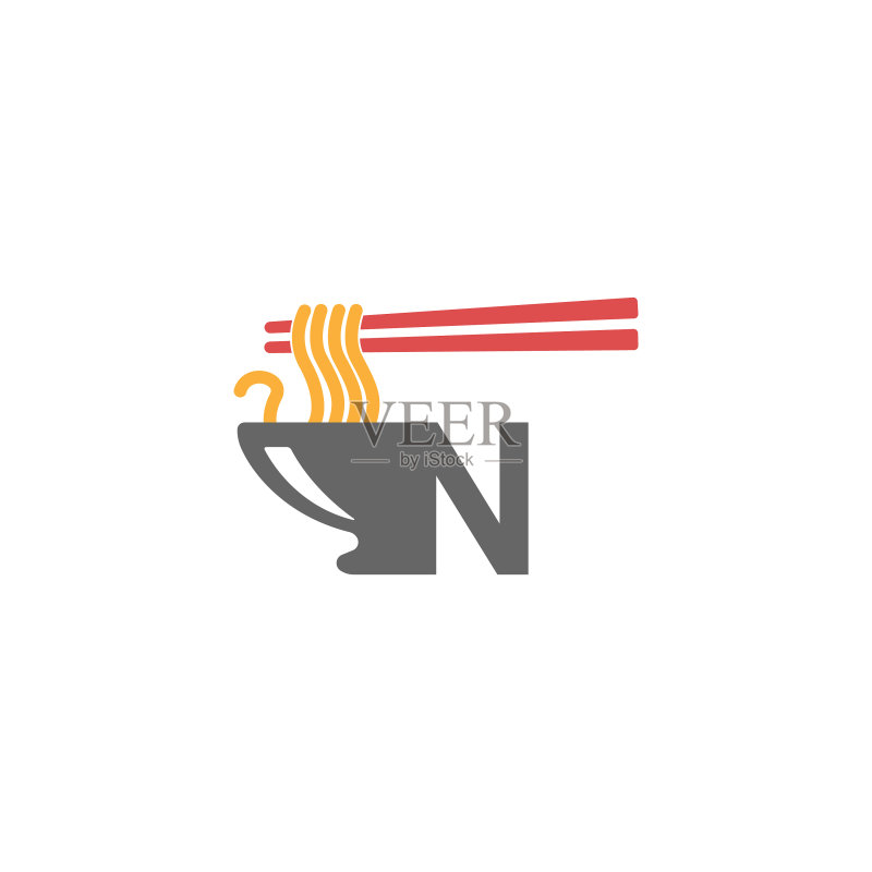 字母N与面条图标组合标志设计图标素材