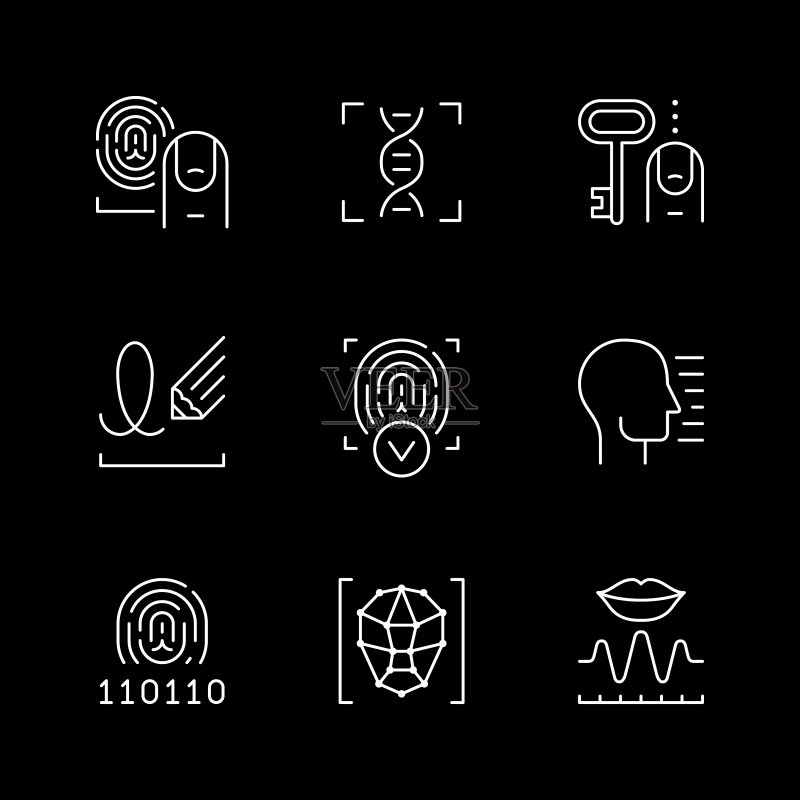生物识别技术系列线性图标图标素材