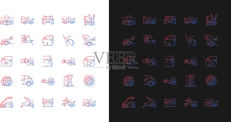 深色背景车祸类型渐变图标图标素材