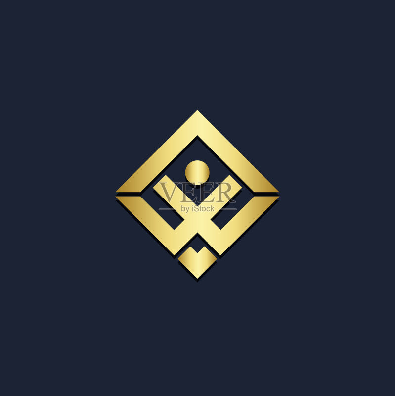金色线条抽象人物方形Logo图标素材