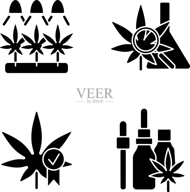白色背景上的大麻种植黑色轮廓图标集图标素材